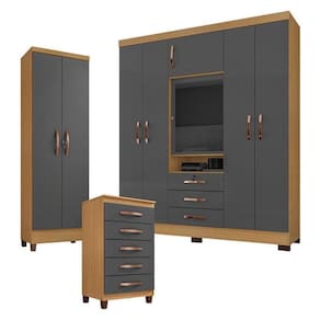 Guarda Roupa Casal Imperial Com Cômoda Gaveteiro Cannes E Armário Multiuso Egito Carvalho Americano Grafite – Incorplac