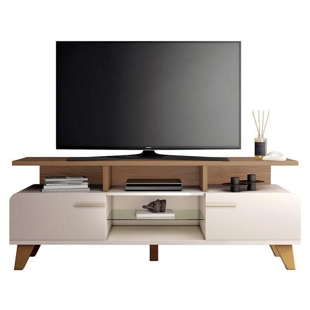 Rack Bancada Para Sala Essenza Off White Castanho – Hb Móveis