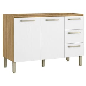 Balcão De Pia Ametista 2 Portas 3 Gavetas 120 Cm Freijó Supremo - Kits Paraná