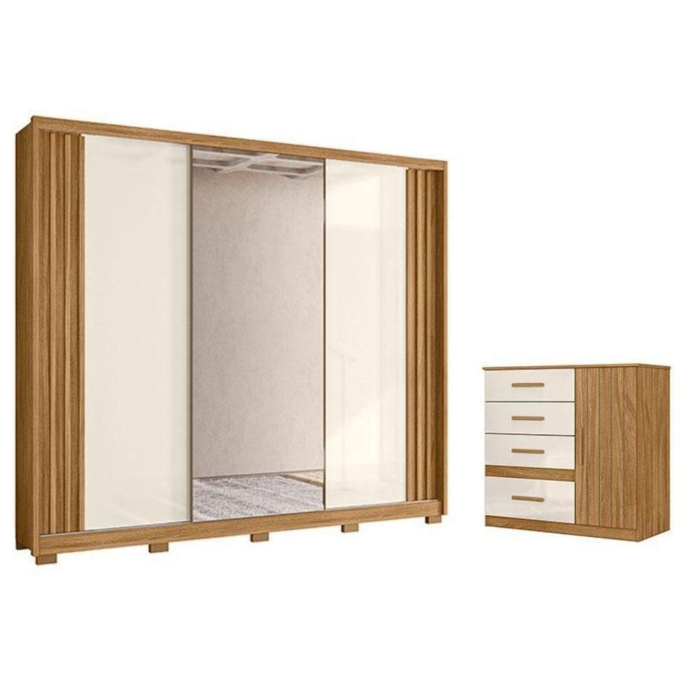 Guarda Roupa Casal Arizona E Cômoda Vênus Freijó Off White - Moval