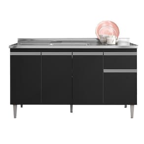 Balcão De Pia Tatiane 150 Cm Preto Fosco - Ajl