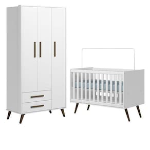 Berço Americano 3820 E Guarda Roupa 3830 Retrô Branco Acetinado - Qmovi