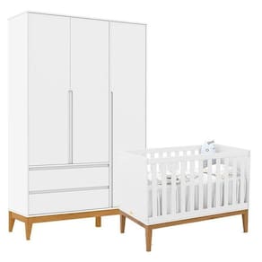 Berço Americano Unique E Guarda Roupa 3 Portas Nature Clean Branco Soft Eco Wood – Matic
