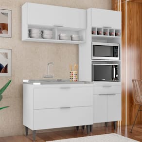 Armário De Cozinha Cp02 Com Pia 100cm Pérola Z34 Branco - Mpozenato