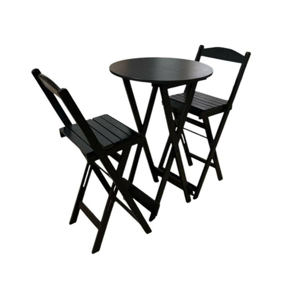 Conjunto Bistrô Dobrável Em Madeira – 3 Peças Preto