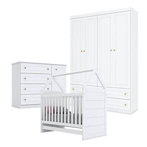 Quarto De Bebê Mississipi 4 Portas Com Berço Montessoriano Americano Branco - Henn