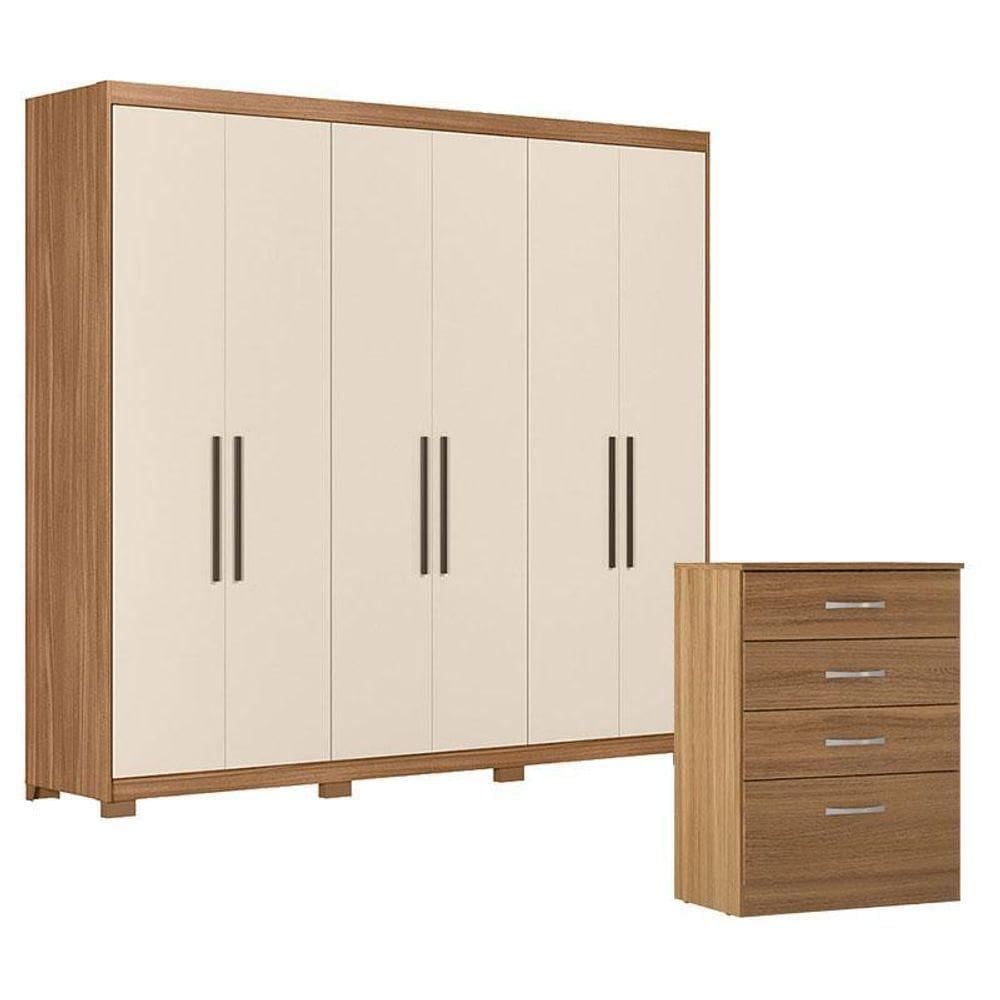 Cômoda Astral E Guarda Roupa Casal Venice 62580pe Amendola Touch Off White Com Pés - Demóbile