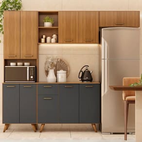 Cozinha Compacta Amélia Freijó Uv/ripado/grafite Acetinado Z44 - Mpozenato