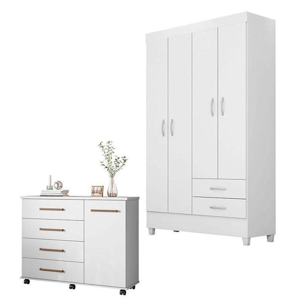 Cômoda Flora E Guarda Roupa Solteiro Astro Branco - Demóbile