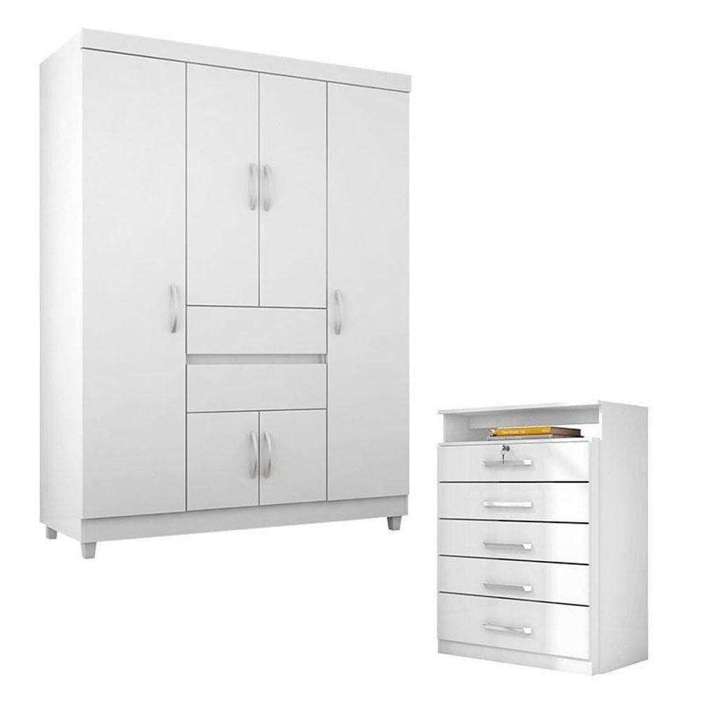 Cômoda Triunfo E Guarda Roupa Solteiro Ecom 2 Branco - Demóbile