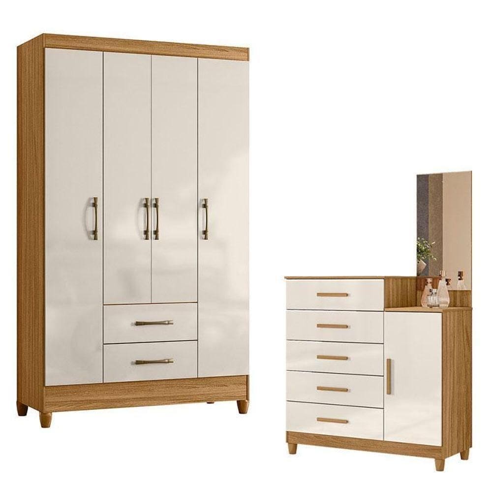 Guarda Roupa Solteiro Paraty E Cômoda Lisboa Freijó Off White - Moval