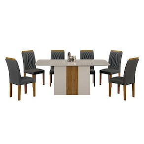 Mesa De Jantar Doha 160x80 Off White Freijó Decor Off Com 6 Cadeiras Freijó Joli Chumbo – Leifer Móveis
