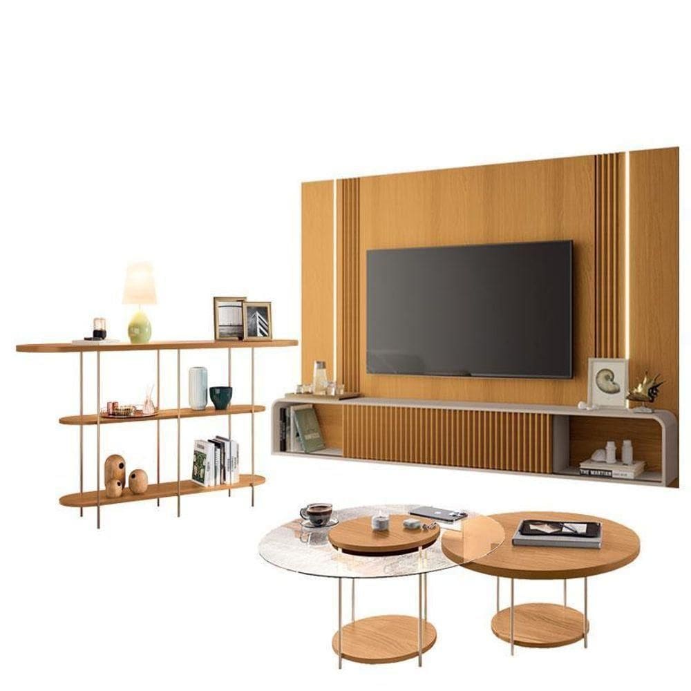 Home Suspenso Cinamomo Off White E Aparador Infinity E Kit Mesa De Centro Sky Cinamomo- Hb Móveis