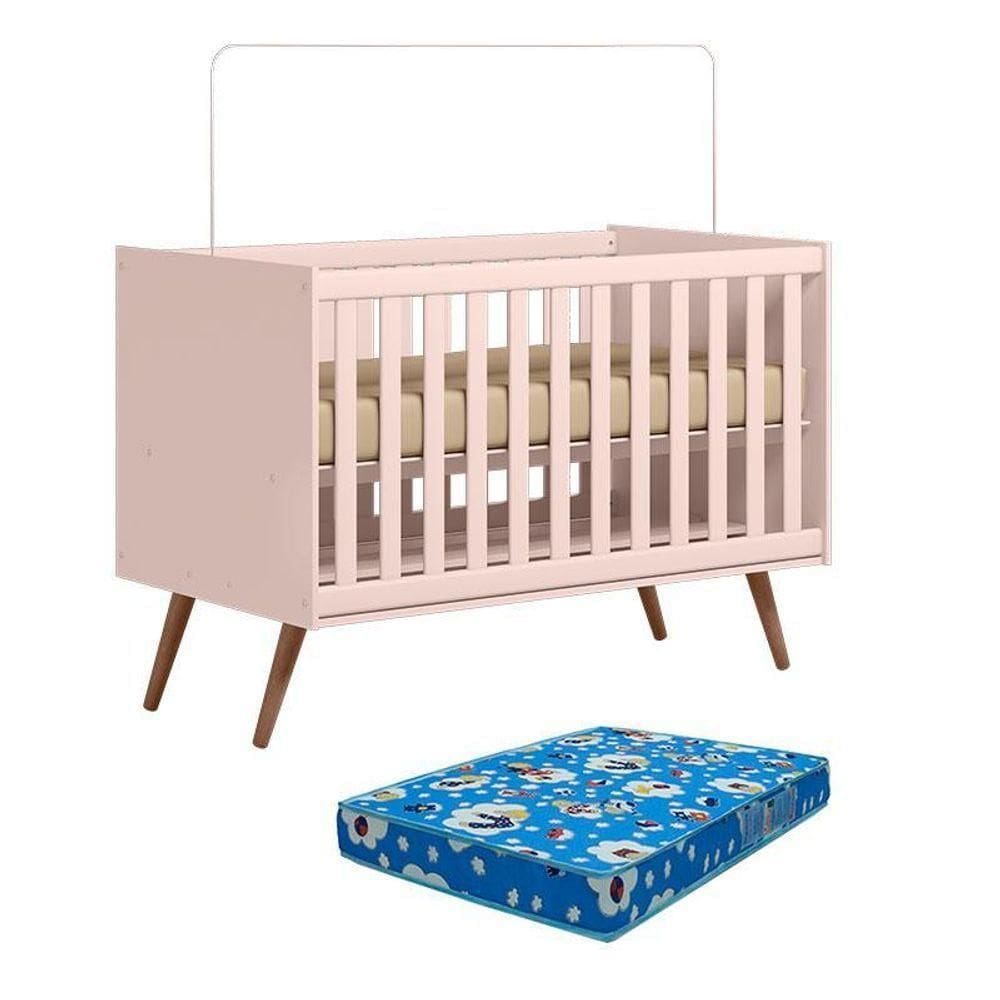 Berço Americano 3820 Retrô Rosa Com Colchão Ortobom – Qmovi