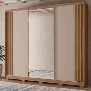 Guarda Roupa Casal Ambiente Arizona 3 Portas Carvalho Fendi Com Espelho - Moval