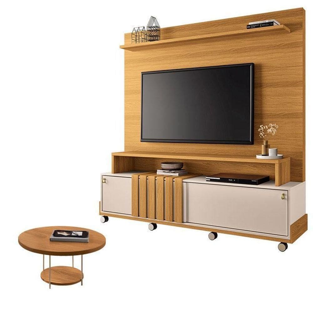 Estante Home Theater Bold Off White Cinamomo E Mesa De Centro Sky Cinamomo – Hb Móveis
