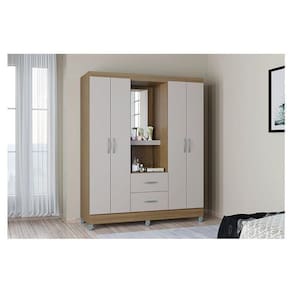 Guarda Roupa Solteiro Ambiente Cordoba 4 Portas Castanho Off White – Poquema