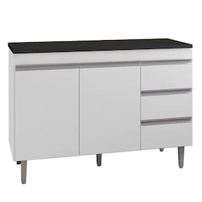 Balcão De Cozinha Andréia Branco Com Tampo 120 Cm Preto Fosco – Ajl