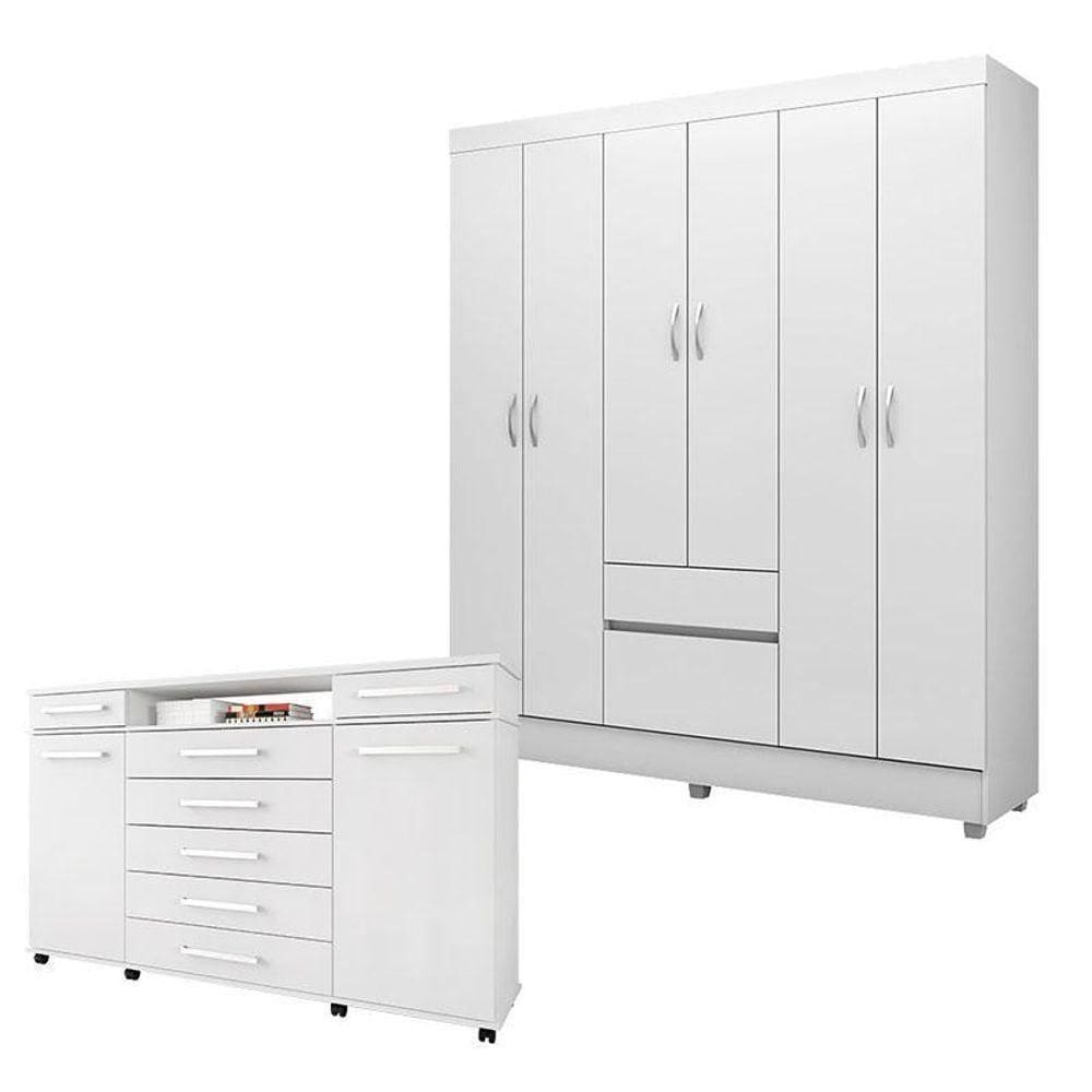 Cômoda London E Guarda Roupa Casal Flash 2 Branco - Demóbile