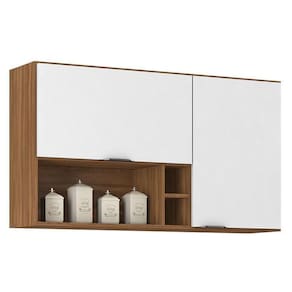 Armário Aéreo Para Cozinha Firenze Nicho 2 Portas Amêndola Branco - Demóbile