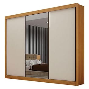 Guarda Roupa Casal 3 Portas Com Espelho Gold Cinamomo Off White – Leifer Móveis