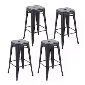 Kit 4 Banquetas Iron Ferro Tolix Churrasqueira Bar Cozinha Preto