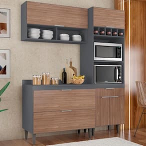 Armário De Cozinha Com Tampo Cp02 160cm Pérola Grafite/freijó Z34 - Mpozenato