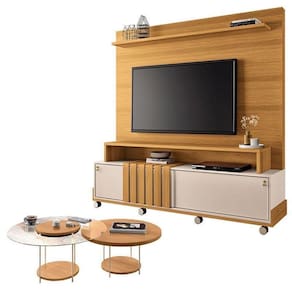 Estante Home Theater Bold Off White Cinamomo E Kit Mesa De Centro Sky Cinamomo – Hb Móveis