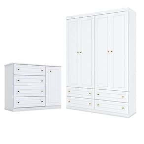 Cômoda E Guarda Roupa Infantil Mississipi 4 Portas Branco - Henn