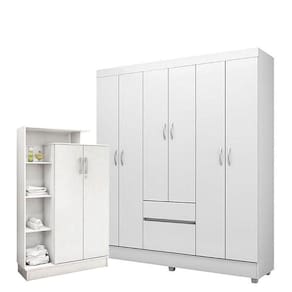 Guarda Roupa Infantil Flash 2 E Armário Multiuso Elite Branco Brilho - Demóbile