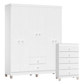 Cômoda Gaveteiro E Guarda Roupa 6 Portas Ternura Baby Branco Brilho – Incorplac