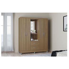 Guarda Roupa Solteiro Ambiente Cordoba 4 Portas Castanho – Poquema