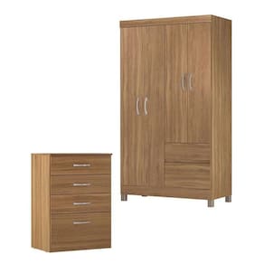 Cômoda Astral E Guarda Roupa Solteiro Lótus Amêndola Touch - Demóbile