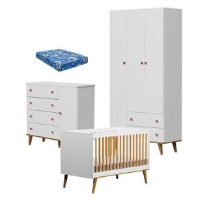 Quarto De Bebê 3 Portas Fernanda Com Berço Ligia Branco Bétula E Colchão Ortobom – Carolina Baby
