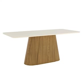 Mesa de Jantar Olivia 200 cm Canto Arredondado com Vidro Nature Off White - Henn