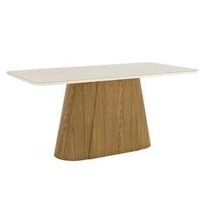 Mesa de Jantar Olivia 180 cm Canto Arredondado com Vidro Nature Off White - Henn