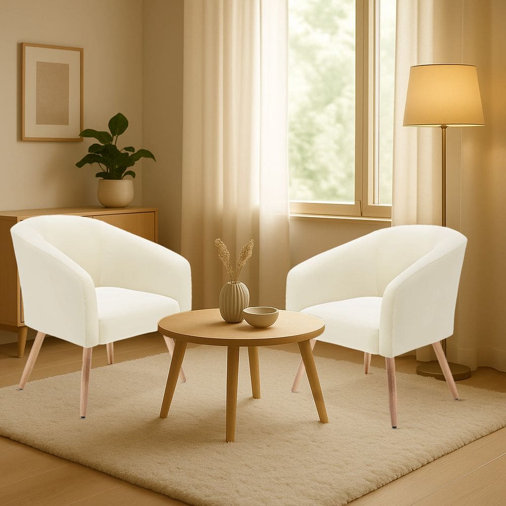 Poltrona Decorativa Pé Palito Natural Kit 2 Stella Cotelê Int/Veludo Off White D03 - D`Rossi