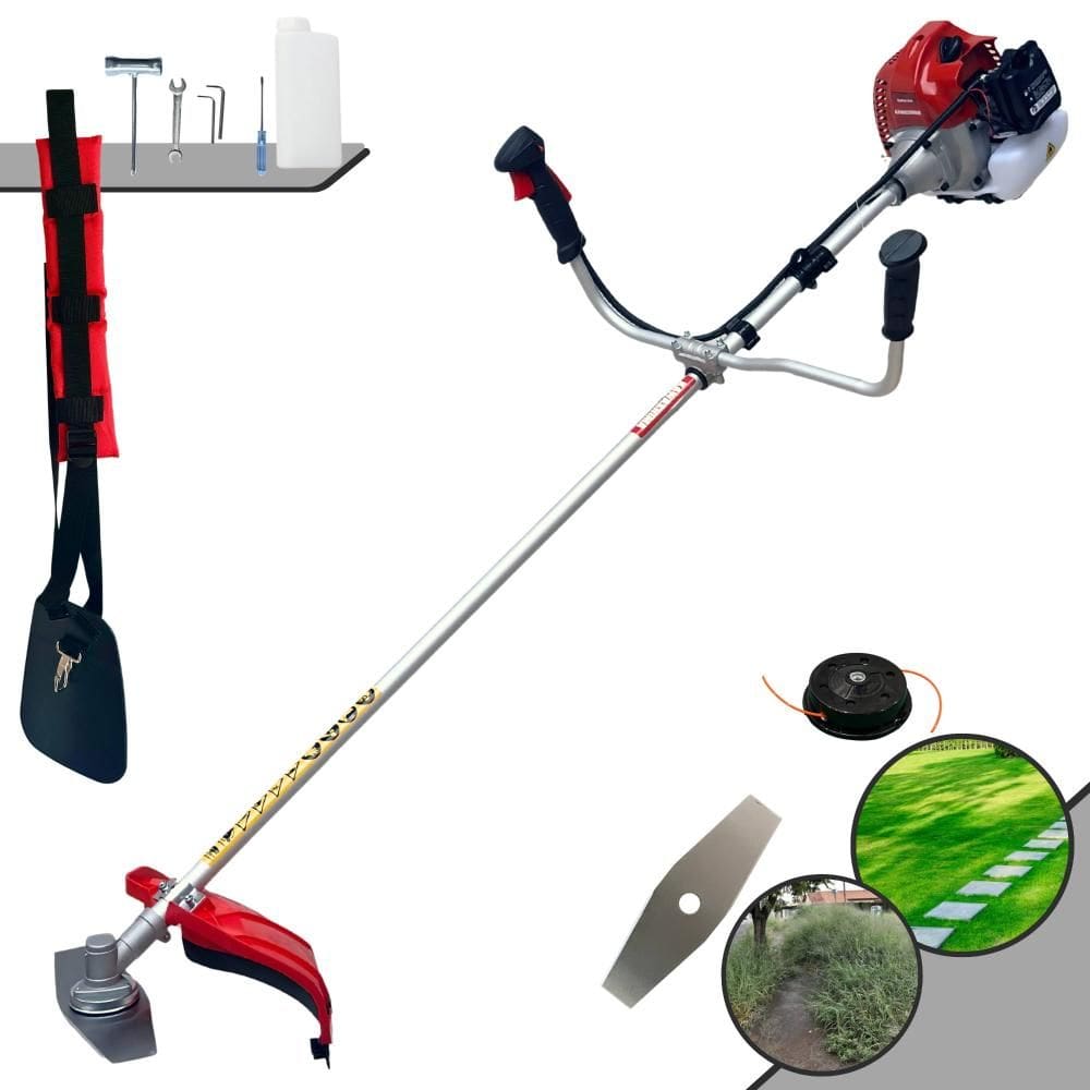 Aparador de Grama Completo Kawashima BCJ431L À Gasolina 2 Tempos 43cc 10.000rpm 1,7HP de Potência Roçadeira Com Lâmina Facão + Carretel de Nylon