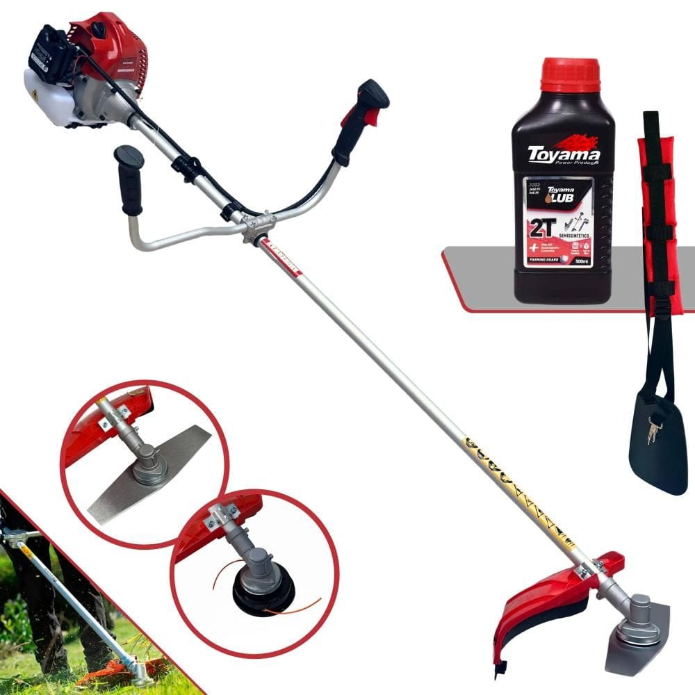 Roçadeira Cortador de Grama À Gasolina Kawashima BCJ431L 43cc 1,7HP de Alta Performance Completa Com Carretel Nylon + Lâmina 2 Pontas + ÓLEO TOYAMA 2T