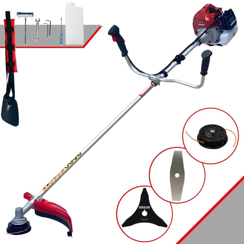 Máquina de Cortar Grama À Gasolina Kawashima BCJ431L 2T 43cc 1,7HP de Alta Performance Completa Com Carretel Nylon + Lâmina 2 Pontas + Lâmina 3 Pontas