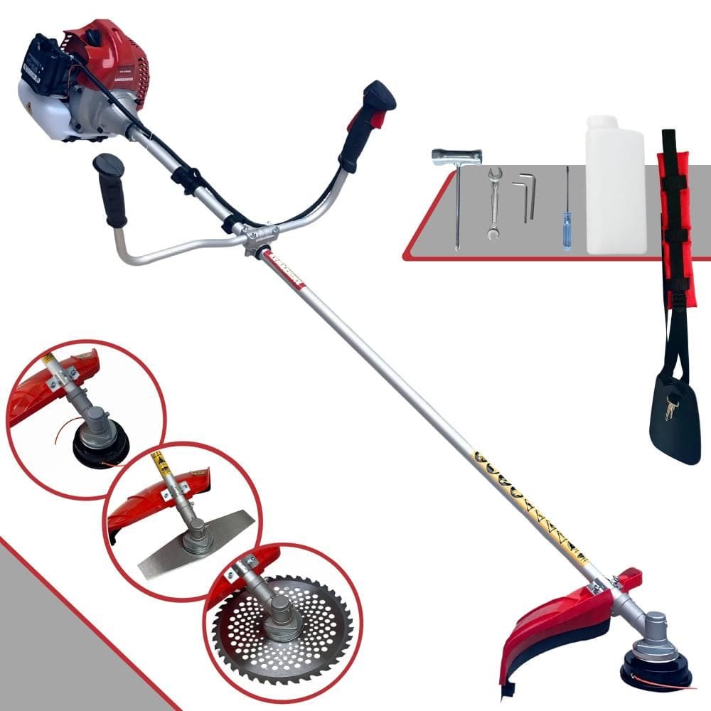 Roçadeira À Gasolina Kawashima BCJ431L 43cc 1,7HP de Potência 2 Tempos Alta Rotação Completa Com Carretel Nylon + Faca 2 Pontas + Faca 40 Dentes Vídea