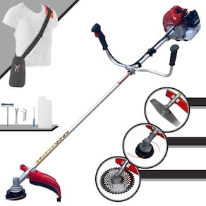 Roçadeira Máquina de Cortar Grama À Gasolina Kawashima BCJ431-L 2T 43cc 1,7HP de Alta Performance Com Carretel Nylon + Faca 2 Pontas + Faca 40 Dentes