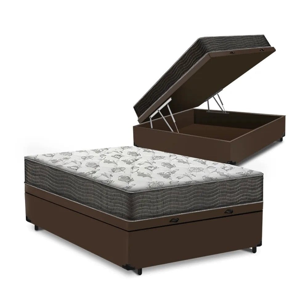 Cama Box Baú Casal Marrom Colchão ISO 100 D33 - Ortobom