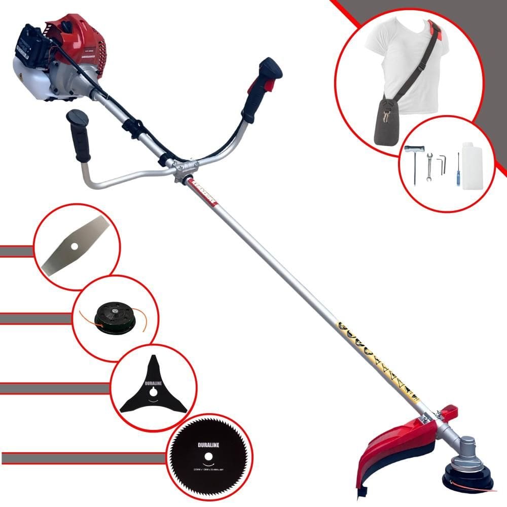 Roçadeira Aparador de Grama À Gasolina Kawashima BCJ431L 43cc 1,7HP 2T Completa Com Carretel de Nylon + Faca 2 Pontas + Faca 3 Pontas + Faca 80 Dentes