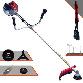 Roçadeira Profissional Completa Kawashima BCJ431-L À Gasolina 2 Tempos 43cc 10.000rpm 1,7HP de Potência Com Kit 3 Lâminas de Corte e Cabeçote de Nylon
