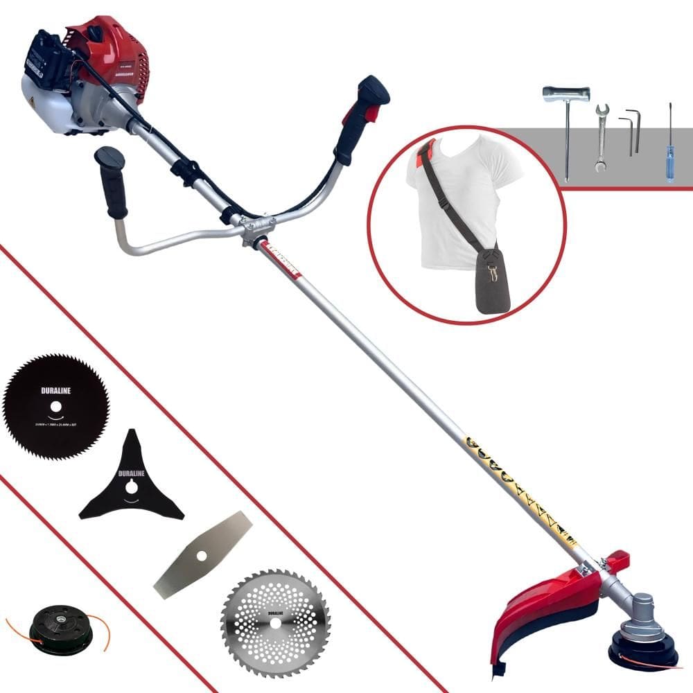 Roçadeira Aparador de Grama Kawashima BCJ431L À Gasolina 1,7HP 43cc Com Lâmina Facão + Lâmina 3 Pontas + Disco 40 Dentes e 80 Dentes + Carretel Nylon