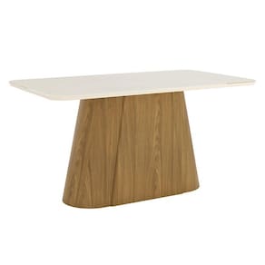 Mesa de Jantar Olivia 160 cm Canto Arredondado com Vidro Nature Off White – Henn