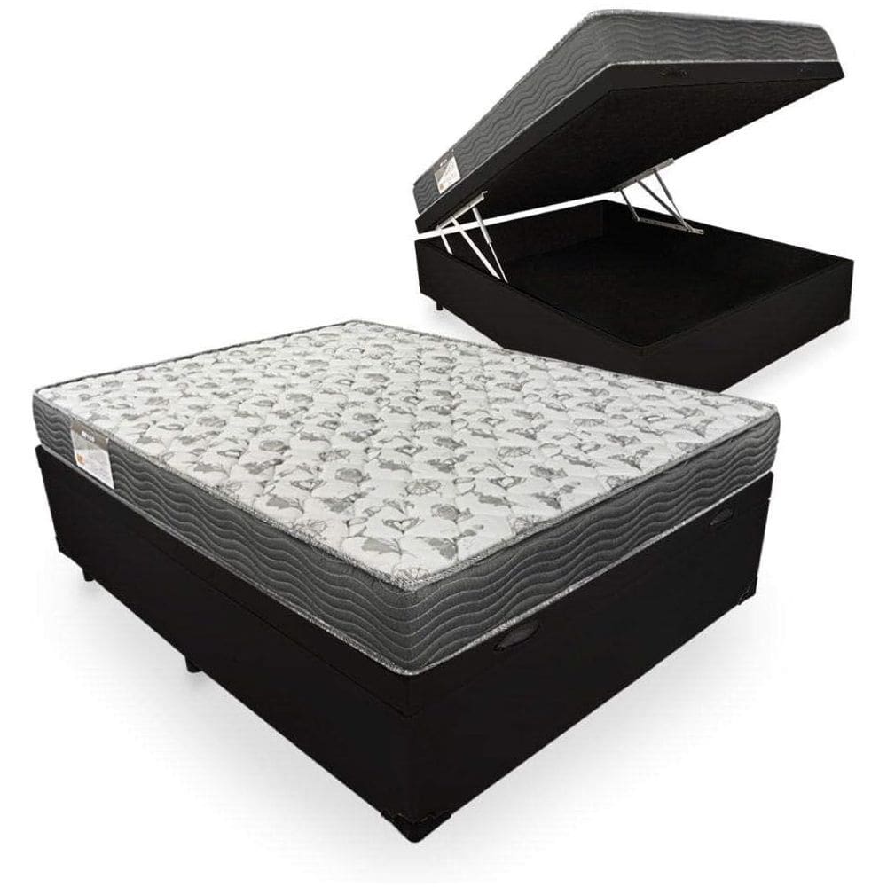 Cama Box Baú Casal Preto Colchão ISO 100 D33 - Ortobom