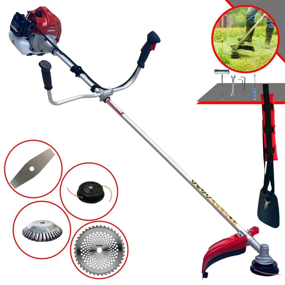 Máquina de Cortar Grama Kawashima BCJ431-L À Gasolina 2T 43cc 1,7HP 10.000rpm Roçadeira Com Carretel + Faca 2 Pontas + Faca 40 Dentes + Escova de Aço