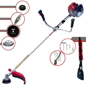 Roçadeira Profissional Kawashima BCJ431L À Gasolina 43cc 10.000rpm 1,7HP 4 Opções de Corte Com Faca 2 Pontas, Faca 80 Dentes, Escova de Aço e Carretel